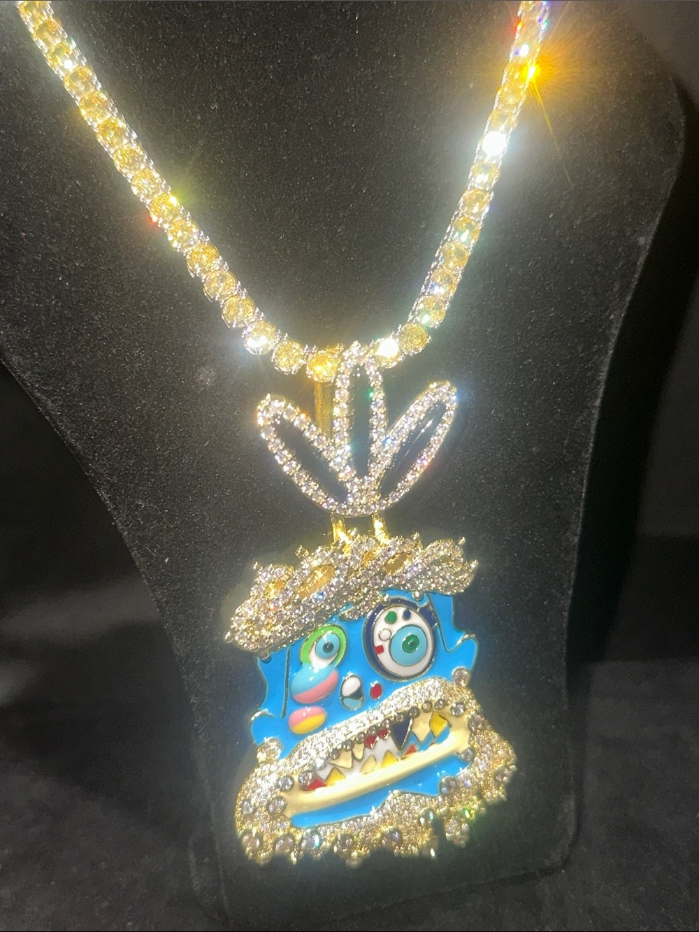 Gold Crystal Travis Scott Anime Pendant Necklace